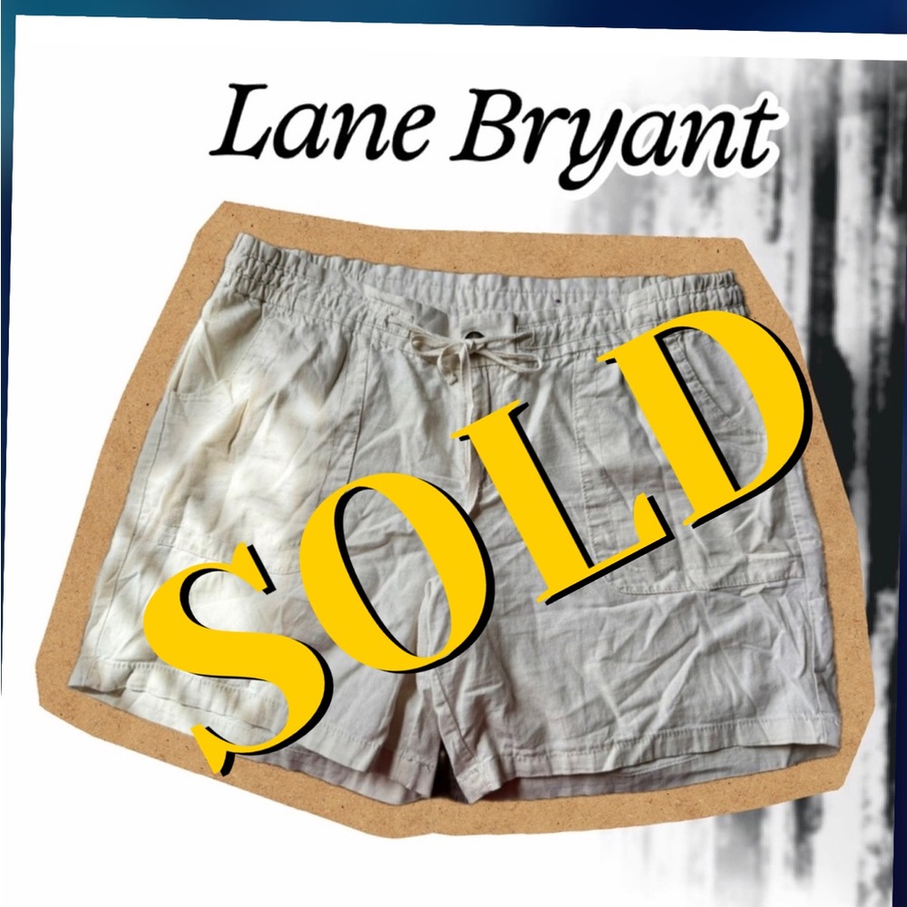 Lane Bryant Light Cream Drawstring Linen-Blend Women's Shorts